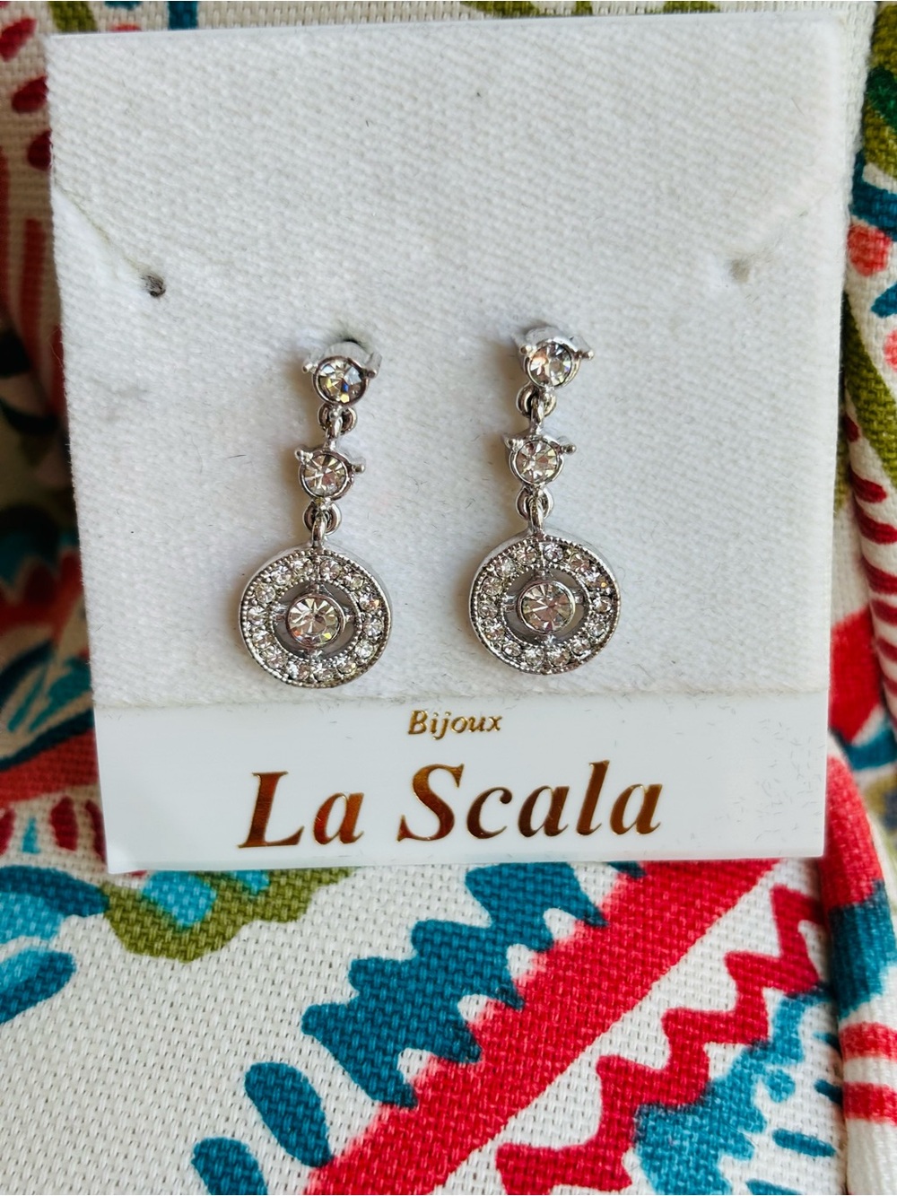 La Scala Silver Crystal Drop Earrings - White-NWT